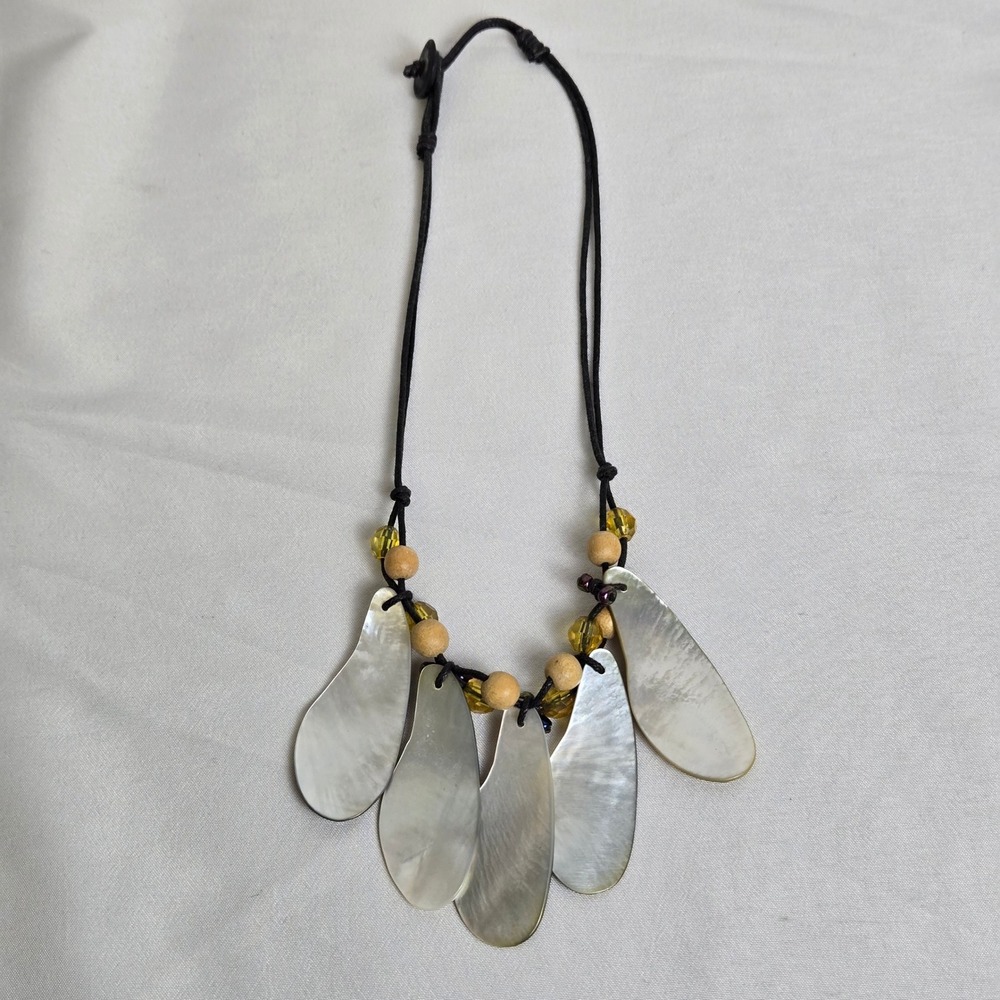 Bohemian‎ Beachy Bib Necklace, Iridescent Pendants Beaded Cord - Picture 5 of 9